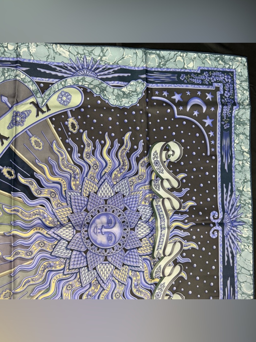 Hermes Silk Scarf Gloria Soli Purple Blue Grey Sun Moon Stars Solar Astrology - Picture 4 of 12